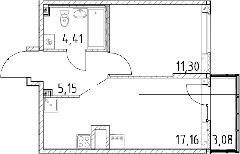 1-комнатная квартира 38.02 м², 11/23 эт., ЖК «Город Первых»